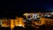 Night Aerial Panoramic view to Saranda city and bay of Ionian sea, Albania