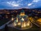 Night Aerial view of Bagrati Cathedral in Kutaisi center, Georgia