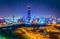 Night aerial view of the downtown Kuwait dominated by the liberation tower