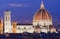 Night aerial view of Florence with Cathedral of Santa Maria del Fiore (Duomo)