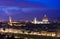 Night aerial view of Florence with Cathedral of Santa Maria del Fiore Duomo , Palazzo Vecchio