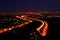 Night aerial view of the Lanyang Plain, with car light trails at night in Yilan,