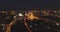 Night aerial view. Moscow City. View from above. City lights. Night panoramic shot on spring. Summer,4K