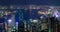 Night aerial view panorama of Hong Kong skyline