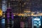 Night aerial view panorama of Hong Kong skyline and Victoria Harbor