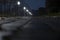 Night alley in park illuminated with street lamps.Grunge background.