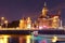 Night Amsterdam canal and Basilica Saint Nicholas