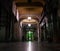 Night arcade with columns, lanterns and Shops at night in italy