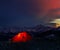 Night bivouac in Mountains, milion star hotel under night sky, r