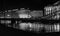 Night black and white cityscape of Geneva
