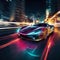 Night Blitz: Sleek Sports Car Races Amidst Urban Luminescence