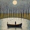 Night Boat: A Folk Art Inspired Painting By T Monk
