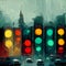 Night bokeh light in big city, abstract blur defocused background. Traffic lights