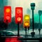 Night bokeh light in big city, abstract blur defocused background. Traffic lights