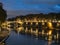 Night on bridge Garibaldi and the Fiume Tevere river in Rome Italy