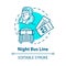 Night bus line concept icon. Rest on the way idea thin line illustration. Sleeping tourist, international autobus and