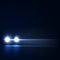 Night car with bright headlights approaching in the dark led car headlights on the night road, vector illustration