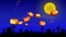 Night cemetery background with animated Halloween pumpkins