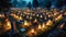 night cemetery with glowing candles