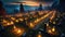 night cemetery with glowing candles