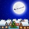 Night christmas forest landscape. Santa Claus