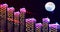 Night City. Abstract background with neon buildings and the moon