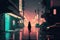 Night city alleyway cyberpunk. AI generated illustration