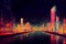 Night city background, neon lights of the metropolis, digital art, noir, colorful comic. Generative AI