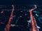 Night city with broadband traffic. Minsk, Republic of Belarus. Top view aerial drone