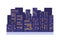 Night city buildings vector illustration. Town street lighting. Multi-storey houses with shining windows isolated on