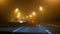 Night city fog car road lights lamp lantern