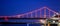 Night city landscape: river, foot bridge, lights