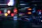 Night city motion blur windows glass reflection traffic movement