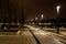Night city park in the city of Krasnodar, Russia. The park is made in the same design style and contains a lot of geometry and