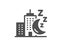 Night city quality icon. Skyscraper sleep sign. Vector