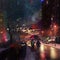 Night city rainy street   blurred light car traffic people with umbrellas rain drops urban scene