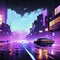 Night city road with cars, lights and reflections, 3d illustration AI generated