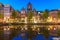 Night city view of Amsterdam canal Herengracht