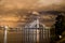 Night city view on river daugava with vansu bridge.