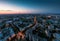 Night City Voronezh downtown or center panorama from above with illuminated road intersection, car traffic, aerial view