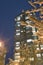 Night cityscape with cherry blossom park and building background.  Vancouver BC Canada