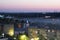 Night cityscape in Giurgiu city. Top view of Buna Vestire Church in Giurgiu, Romania