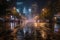 Night cityscape: glowing skyscrapers, cars flashing lights, people hurrying., generative IA