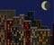 Night cityscape, living buildings