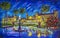 Night cityscape urban Oil painting Flagler College, Ponce de Leon Hotel, St. Augustine, Florida