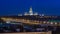 Night cityscape view of Moscow timelapse. View from rooftop to the main building of Moscow State University at night