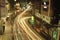 Night cityscapes in Hong Kong Central with traffic light trail