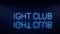 Night club bright glowing neon blinking signboard. Blue letters with shadow