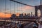 Night coming over famous Brooklyn Bridge