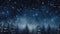 Night dark Forest winter landscape with fir trees on starry sky background. Moody botanical atmosphere illustration